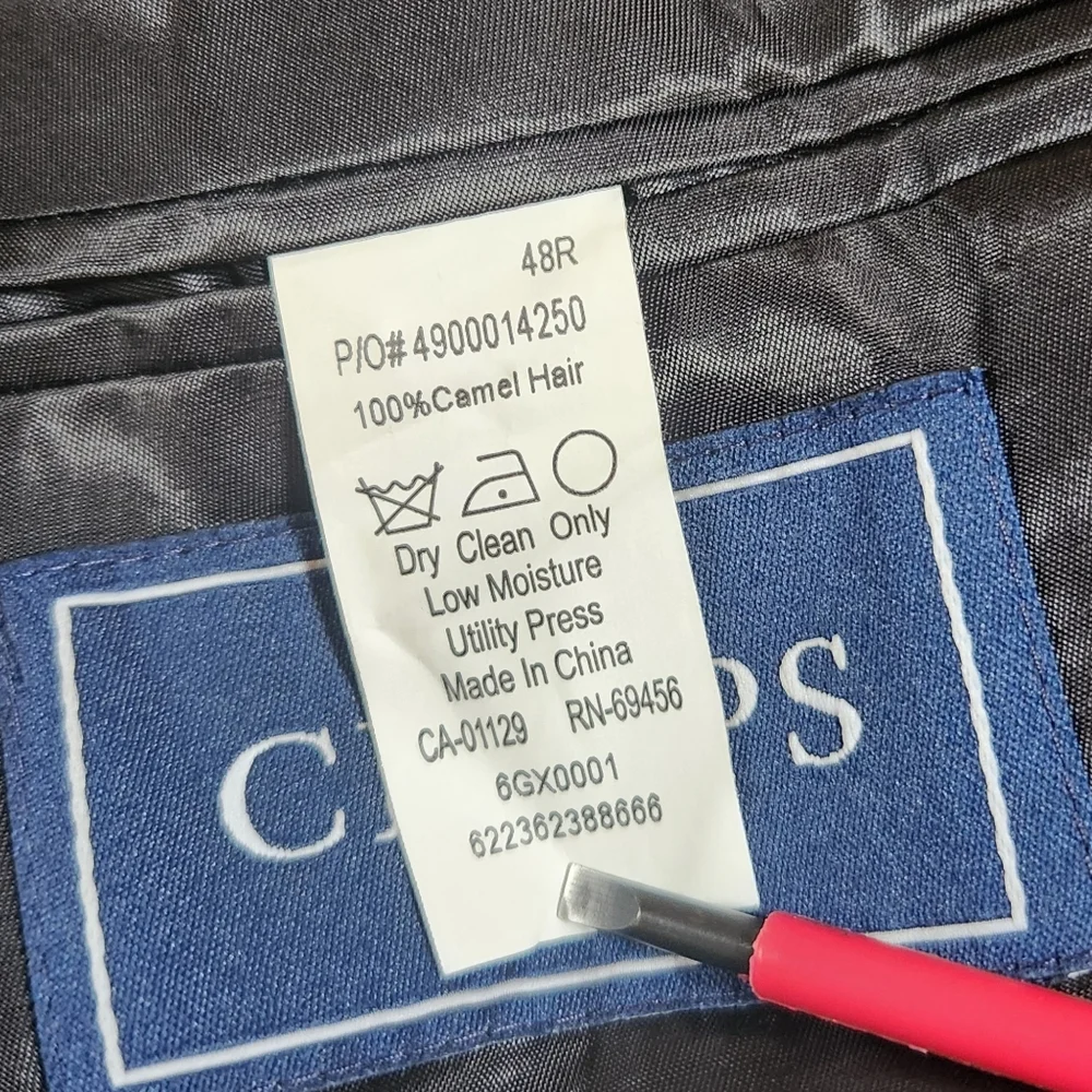 Chaps Sport Coat Mens Size 48R 100% Camel Hair Black Blazer Suit Jacket Business